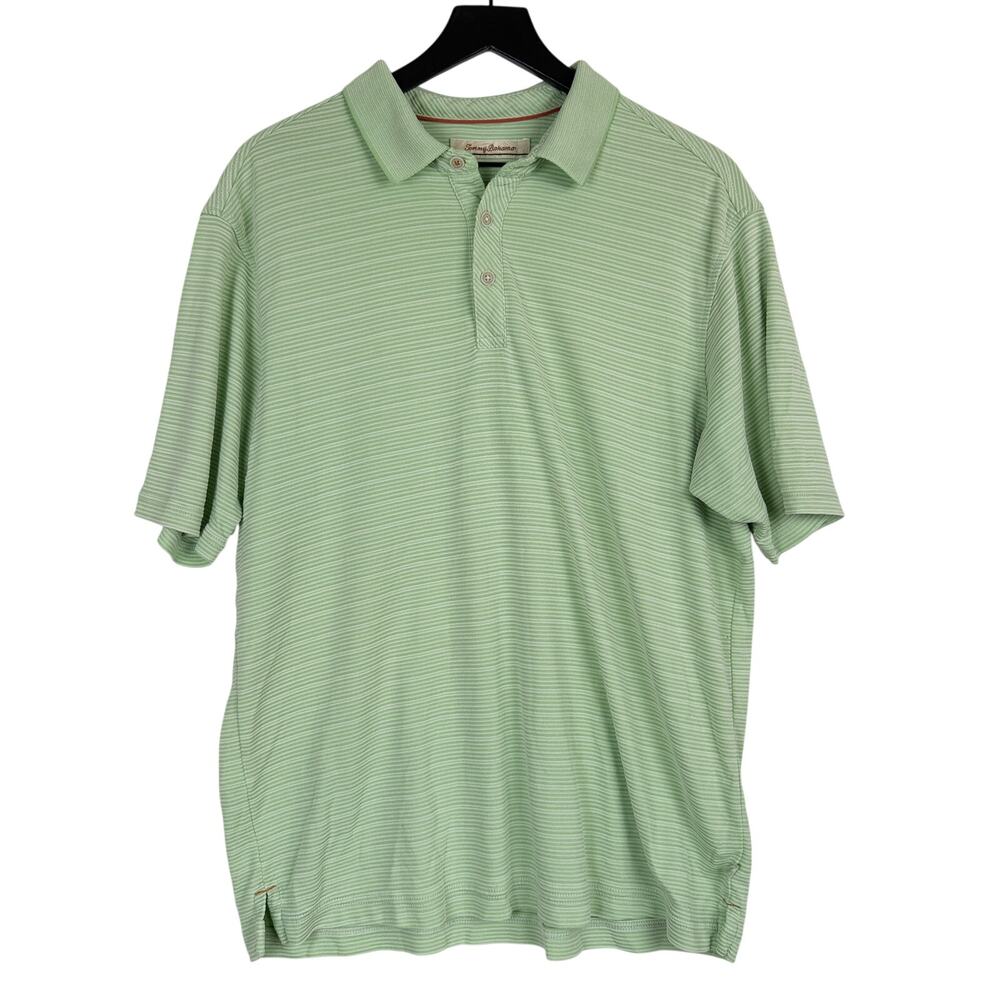 Tommy Bahama Stripe Green Polo Shirt Modal Polyester - L
